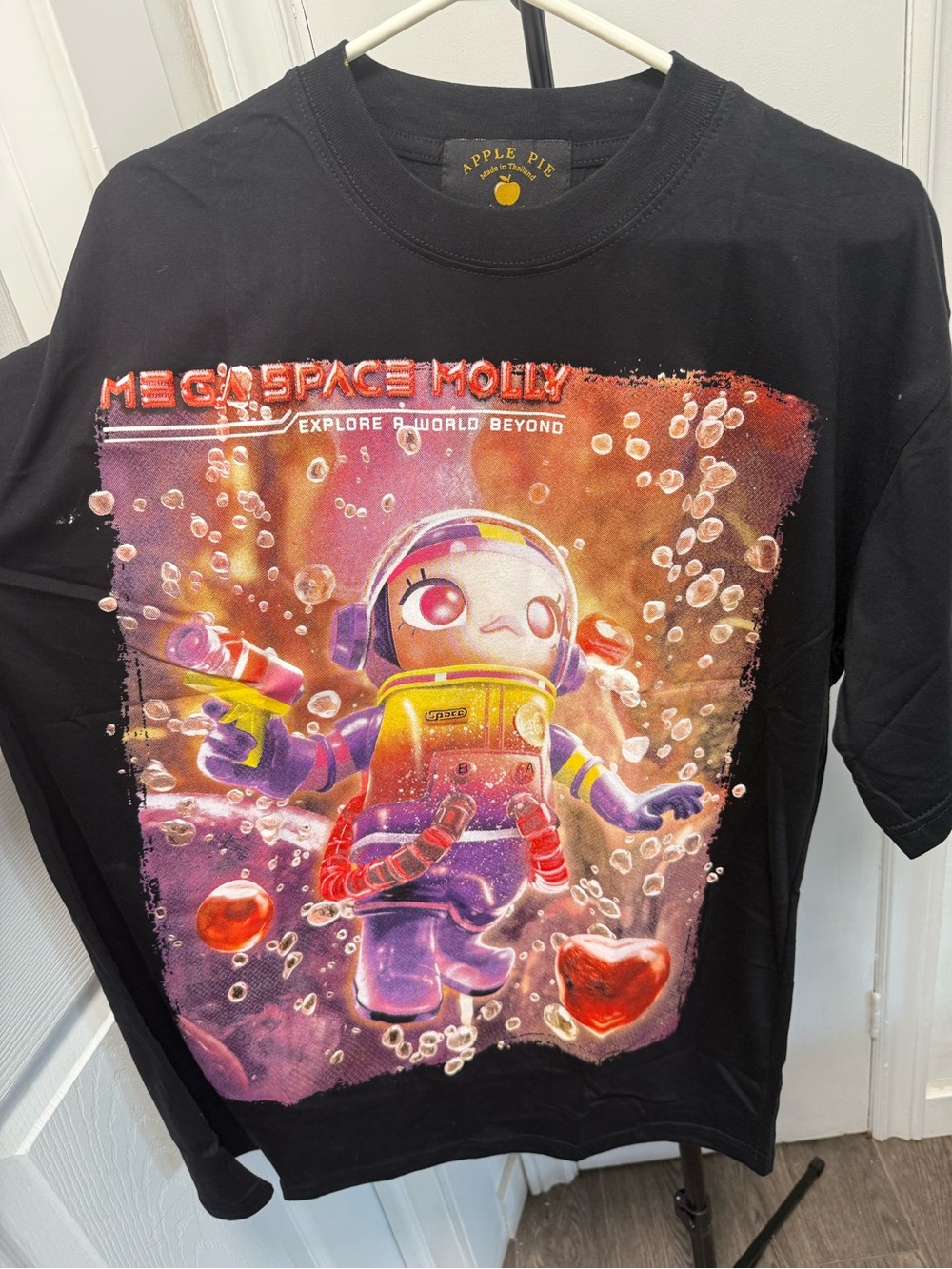Black Unisex Mega Space Molly Graphic Tee with Multicolor Print